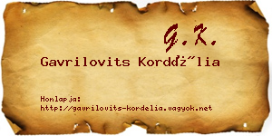 Gavrilovits Kordélia névjegykártya